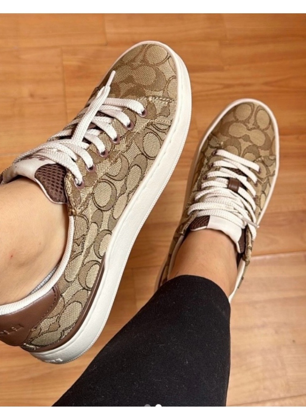Coach Signature Tan Canvas Lace-Up Sneakers